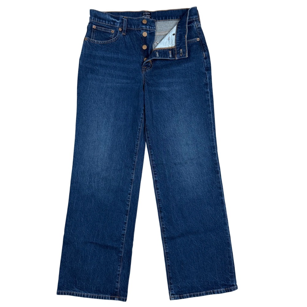 J.Crew Wide Leg Jeans 28 29.5" Inseam Button Fly Dark Wash Denim Classic Preppy